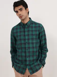 Andamen Men Green Tartan Checks Checked Casual Shirt