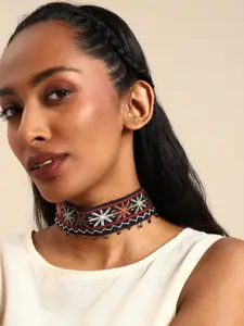 Taavi Women Thread Work Artificial Beads Studded Statement Choker Necklace
