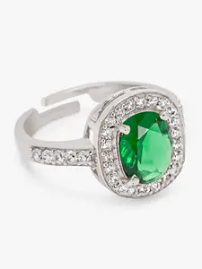 March by FableStreet 925 Sterling Silver Rhodium-Plated Green Zircon Adjustable Ring