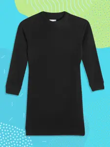 M&H Juniors Girls Black Solid Round Neck Sweater Dress