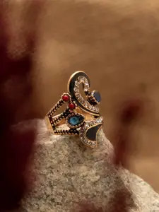 SOHI women's Gold-Plated Blue Stone Studded Designer Ring