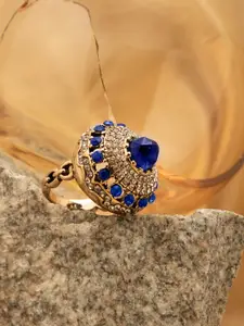 SOHI Gold-Plated Blue Stone Studded Designer Finger Ring