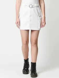 LOVEGEN Women White Solid Pure Cotton Malaga Cargo Mini Skirts