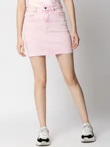 LOVEGEN Women Pink Solid Straight Mini Skirt