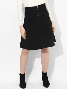 LOVEGEN Women Black Solid Denim Pure Cotton Skirts