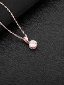 GIVA 925 Sterling Silver Rose Gold-Plated White CZ Studded Pendant With Link Chain