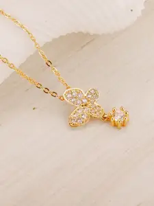 GIVA Gold-Plated 925 Sterling Silver CZ Studded Pendant With Chain