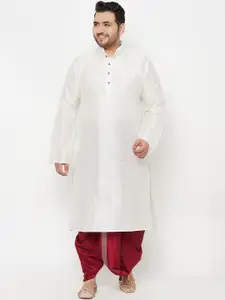 VASTRAMAY PLUS Plus Size Men White & Maroon Kurta with Dhoti Pants