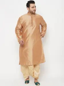 VASTRAMAY Men Rose Gold Embroidered Layered Kurti with Pyjamas