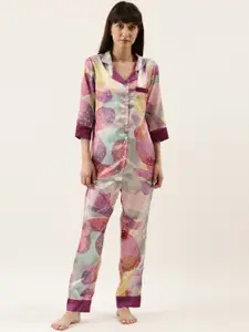 Bannos Swagger Women Pink & Green Printed Night suit