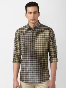 Van Heusen Sport Men Yellow & Black  Slim Fit Pure Cotton Checked Casual Shirt