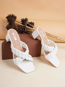 Cogner White Embellished Block Sandals