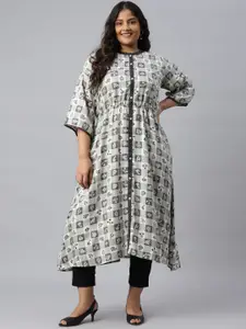 AURELIA Women Grey Printed Flared Sleeves Kurta