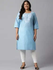 AURELIA Women Blue Geometric Printed Yoke Design Kurta
