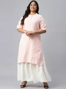 AURELIA Women Peach-Coloured  Plus Size Striped Thread Work Kurta