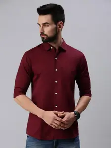 PEPPYZONE Men Maroon Standard Casual Shirt