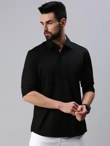 PEPPYZONE Men Black Solid Standard Fit Casual Shirt