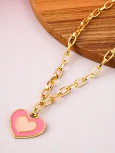 Emmie Women Gold-Toned & Pink Stone Studded Heart Shaped Pendant