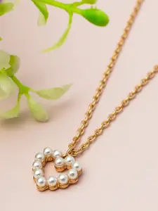 Emmie Gold & White Pearl Studded Heart Pendant With Chain