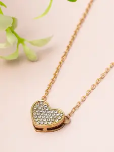 Emmie Gold-Toned Stone Studded Heart Pendant With Chain