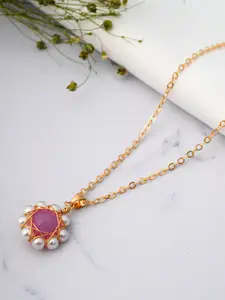 Emmie Gold-Plated & Purple Floral Shaped Pendant With Chain
