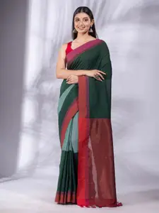 Charukriti Green & Red Woven Design Pure Cotton Saree