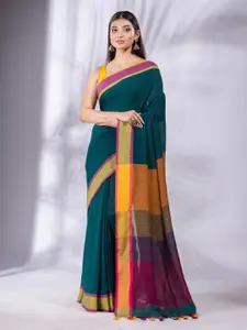 Charukriti Teal Woven Design Pure Cotton Saree