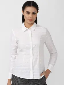 Van Heusen Woman Women White Horizontal Stripes Striped Casual Shirt