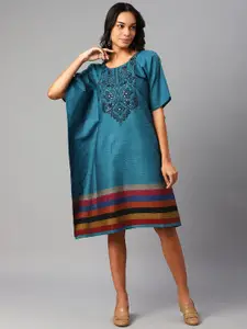 Cottinfab Blue Ethnic Motifs Embroidered Kaftan Dress