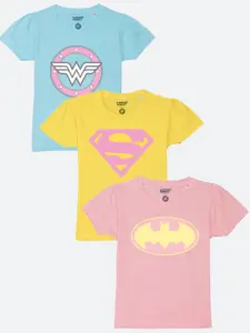 YK Justice League Girls Pack of 3 Justice League Hero Printed T-shirts