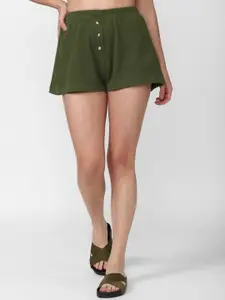 FOREVER 21 Women Cotton solid  Green Shorts