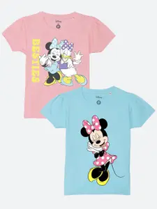 YK Disney Girls Pack of 2 Minnie and Daisy Printed Cotton T-shirts