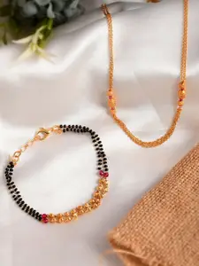 Shoshaa Black & Gold-Plated Beaded Mangalsutra & Bracelet Combo Set