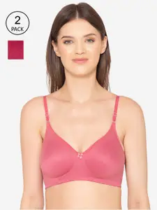 GROVERSONS Paris Beauty Peach-Coloured & Maroon Pack of 2 Non Padded  All Day Comfort Bra