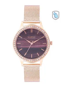 bebe Women Purple Printed Dial & Rose Gold Toned Bracelet Style Analogue Watch BB-02-02