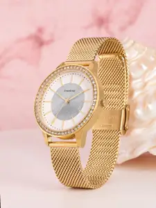 bebe Women White Embellished Dial & Gold Toned Straps Analogue Watch BB-04-01