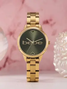 bebe Women Black Dial & Gold Toned Bracelet Style Straps Analogue Watch BB-10-01