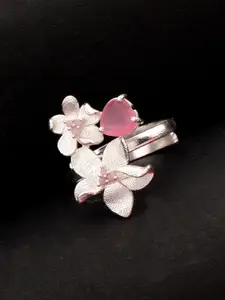 Voylla Silver-Plated Pink & White Floral Shaped  Ring
