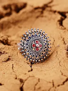 Voylla Silver-Plated  Mandala Floral Shaped Finger Ring