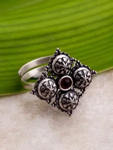 Voylla Silver-Plated Red Stone-Studded Finger Ring