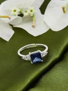 Studio Voylla Women 925 Sterling Silver Blue Stone Studded Finger Ring