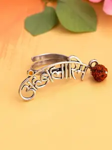 Voylla Silver-Plated Brown Rudraksha Studded  Aham Brahmasmi Inscription Ring