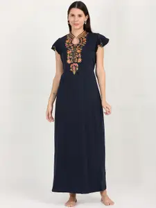 9shines Label Navy Blue Embroidered Maxi Nightdress-5130B_L