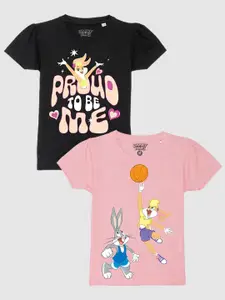 YK Warner Bros Girls Pack of 2 Loony Tunes Lola & Bugs Bunny Printed Cotton T-shirts