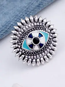 Voylla Silver-Plated Blue Stone Studded Enamelled Finger Ring