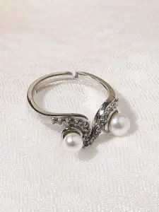 Voylla Rhodium-Plated White Studded Finger Ring