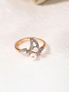 Voylla Women Rose Gold Pearl Brass Ring
