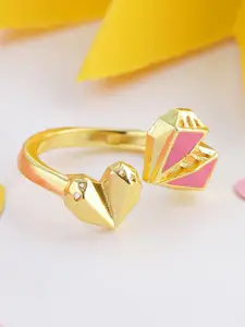 Voylla Gold-Plated Pink Heart Motifs Finger Ringer