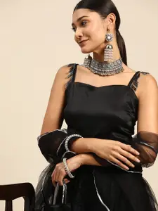 Sangria Black Semi-Stitched Lehenga & Unstitched Blouse With Dupatta