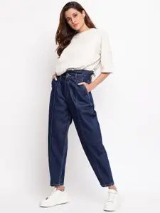 TALES & STORIES Women Blue Cotton Slouchy Fit Ankle Length Jeans